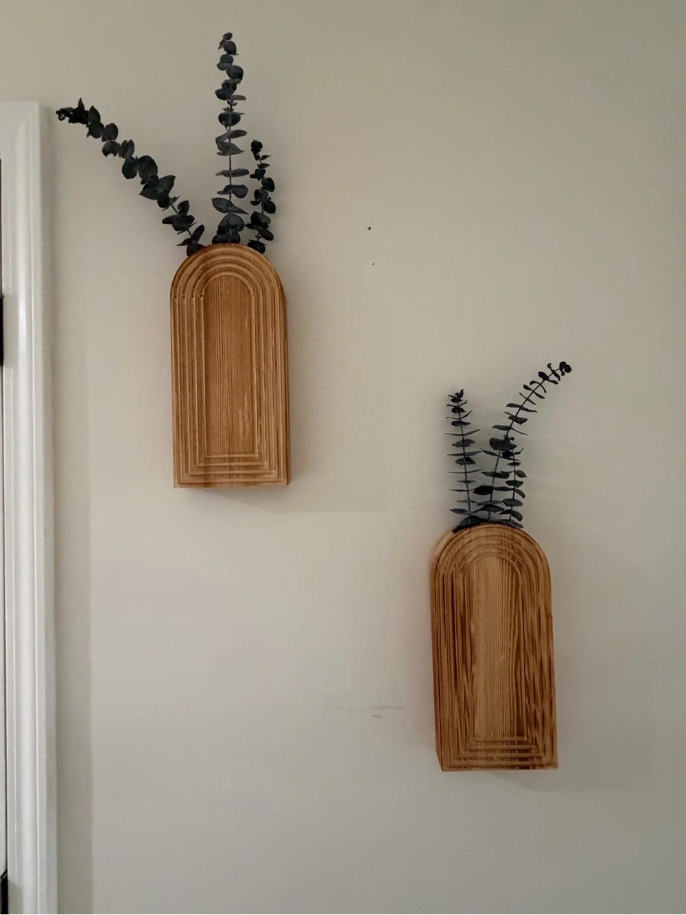 Wooden Arch Wall Vase Set - Natural Brown Home Wall Decor